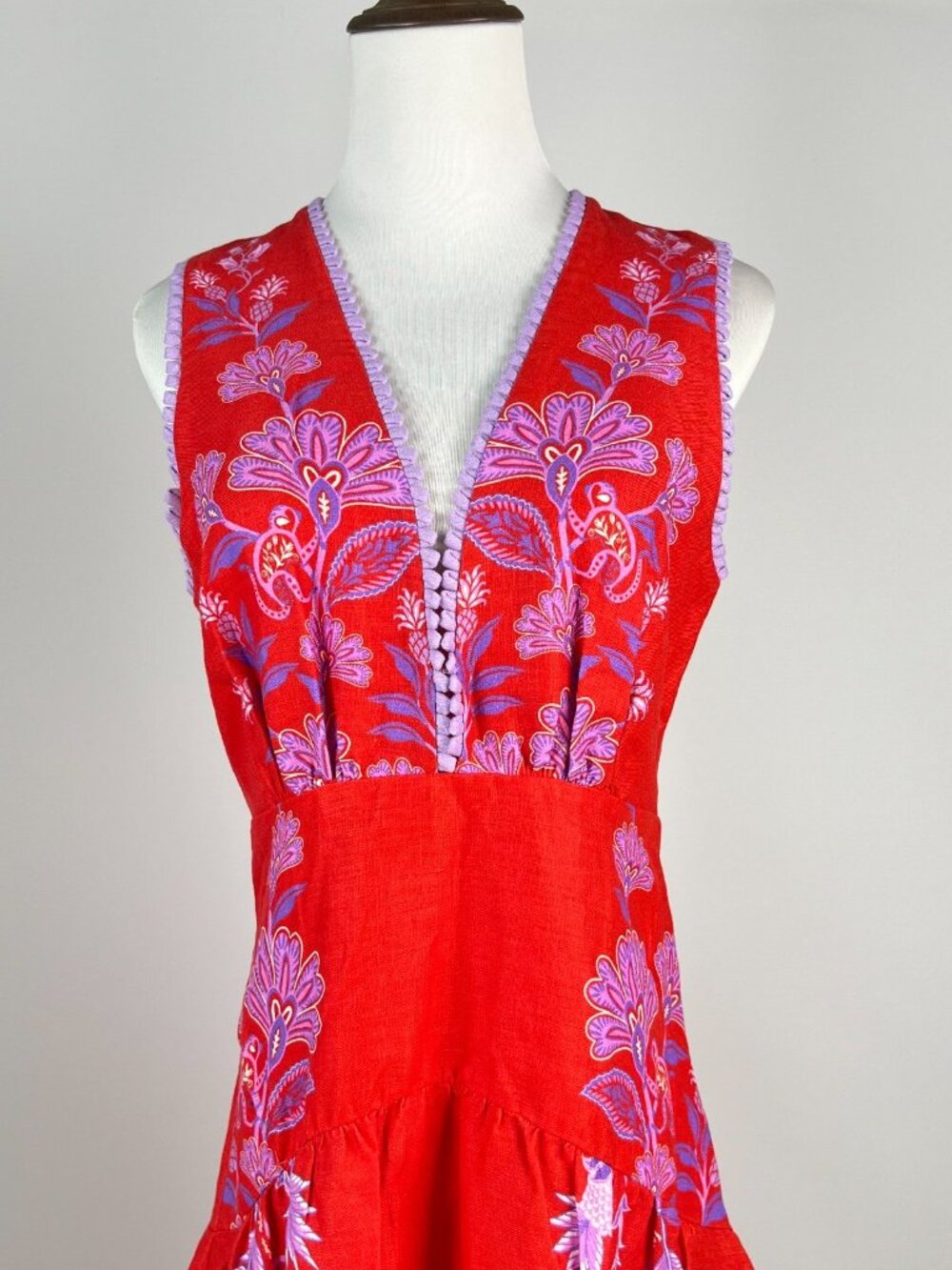 NWOT Farm Rio Porcelain Garden Red Linen Midi Dress Size XL - Picture 8 of 11
